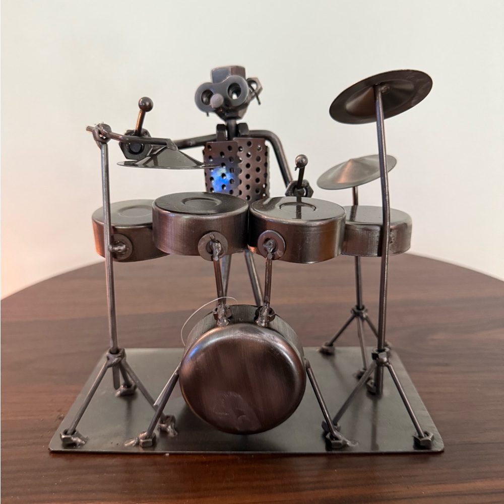 Metal Robot Drummer Sculpture
